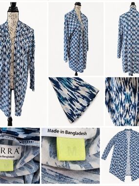 SERRA Blue Teal & White Abstract Print Open Front Cardigan